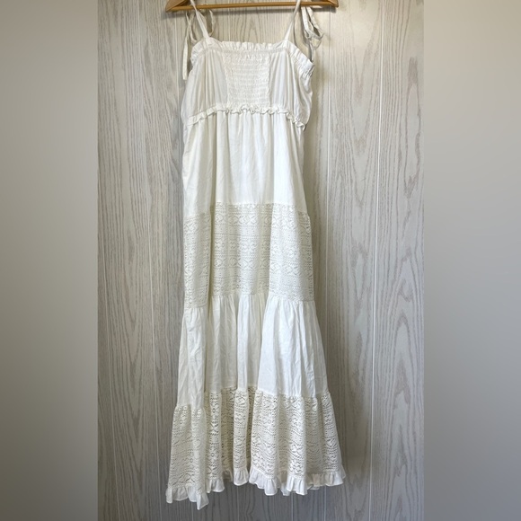 A'reve | Anthropologie Ivory Ruched Lace Maxi Summer Dress Size L NWOT - Picture 3 of 4